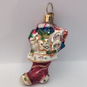 Vtg Christopher Radko Stocking with Gifts Christmas Ornament 3"